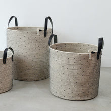 Leather-Trim Cylinder Basket - Polka Dot