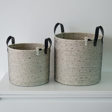 Leather-Trim Cylinder Basket - Polka Dot