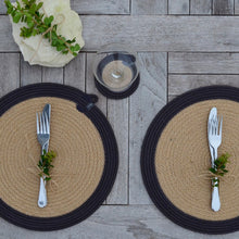 Placemats & Coasters (set of 4 each) - Charcoal Jute Jungle