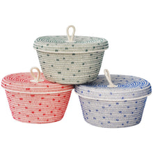 Lidded Bowl Basket - Stitched Polka Dot