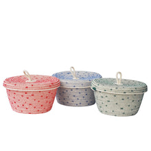 Lidded Bowl Basket - Stitched Polka Dot