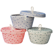 Lidded Bowl Basket - Stitched Polka Dot