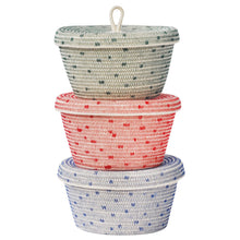 Lidded Bowl Basket - Stitched Polka Dot