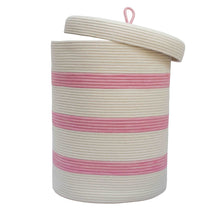 Lidded Cylinder Basket XLT - Strawberry Pink Striped