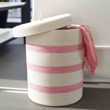 Lidded Cylinder Basket XLT - Bubblegum Blue Striped