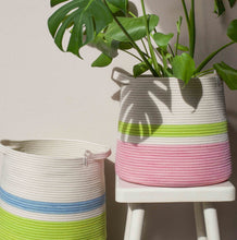 Conical Basket - Strawberry Pink & Pistachio Green Block & Striped