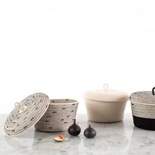 Lidded Bowl Basket - Stitched Polka Dot