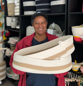 Oval Basket L (set of 2) - Ivory & Jute Stripes - SALE