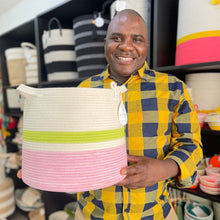 Conical Basket - Pistachio Green and Strawberry Pink - SALE