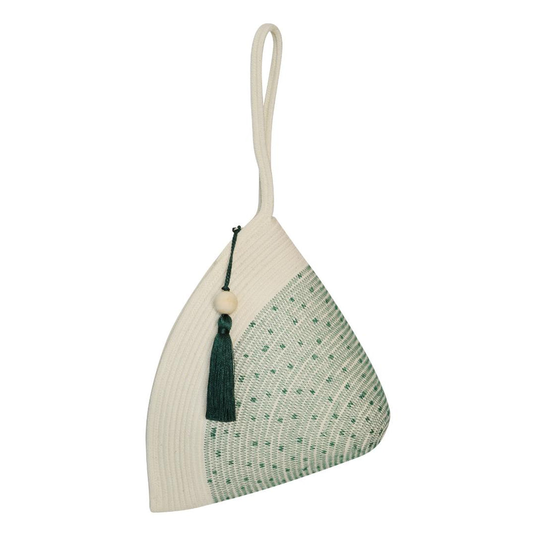 Handle Clutch Bag - Stitched Green Polka Dot Block