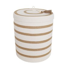 Lidded Laundry Basket - Ivory with Jute Stripes