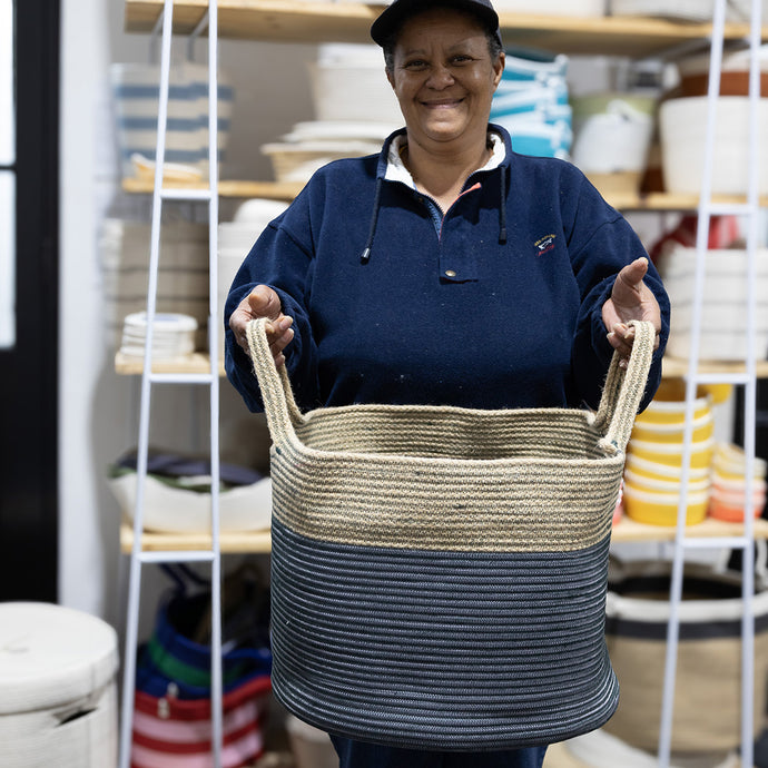 Floor Basket - Grey Poly & Jute - SALE