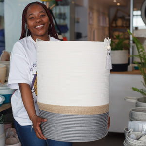 Storage Cylinder Basket - Jute & Poly Grey - SALE