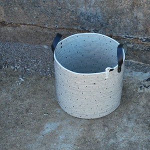 Leather-Trim Cylinder Basket - Polka Dot