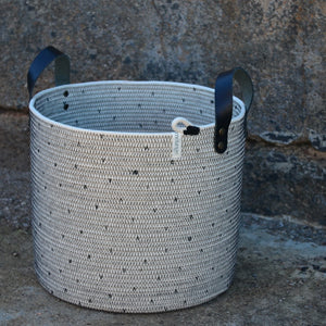 Leather-Trim Cylinder Basket - Polka Dot