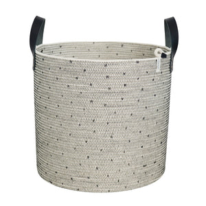 Leather-Trim Cylinder Basket - Polka Dot