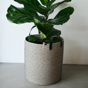 Leather-Trim Cylinder Basket - Polka Dot