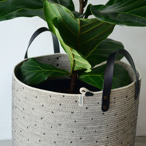 Leather-Trim Cylinder Basket - Polka Dot