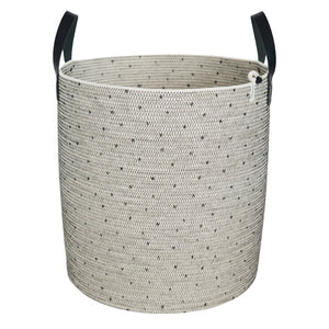 Leather-Trim Cylinder Basket - Polka Dot