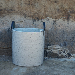 Leather-Trim Cylinder Basket - Polka Dot