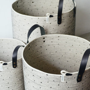 Leather-Trim Cylinder Basket - Polka Dot