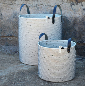 Leather-Trim Cylinder Basket - Polka Dot