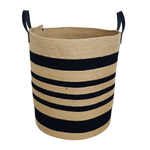 Leather-Trim Basket - Jute & Black Stripes