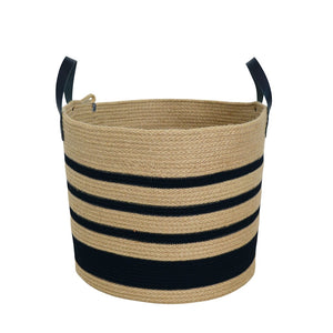 Leather-Trim Basket - Jute & Black Stripes