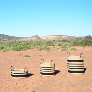 Leather-Trim Basket - Jute & Black Stripes