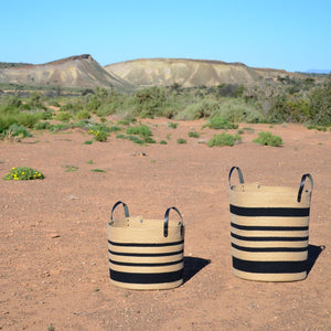 Leather-Trim Basket - Jute & Black Stripes