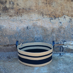 Leather-Trim Basket - Jute & Black Stripes