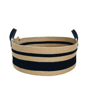 Leather-Trim Basket - Jute & Black Stripes