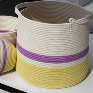 Conical Basket - Banana Yellow & Berry Purple Block & Striped