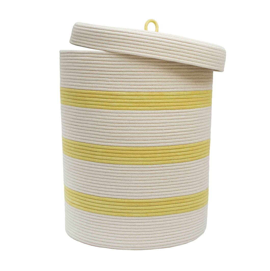 Lidded Cylinder Basket XLT - Banana Yellow Striped