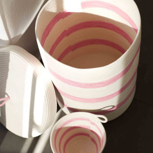 Lidded Cylinder Basket XLT - Strawberry Pink Striped