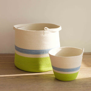 Conical Basket - Pistachio Green & Bubblegum Blue Block & Striped