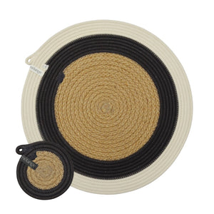 Placemats & Coasters (set of 4 each) - Charcoal Jute Jungle