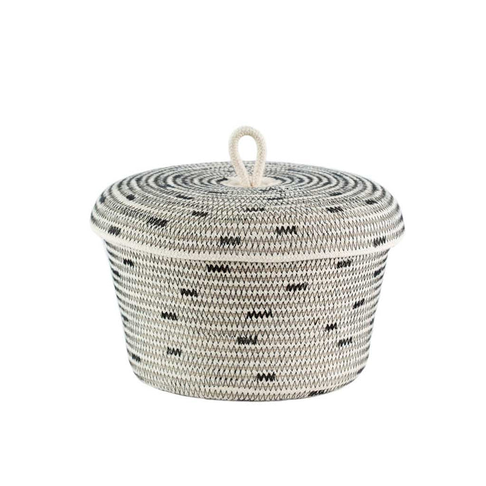 Lidded Bowl Basket Stitched Black Mia Melange