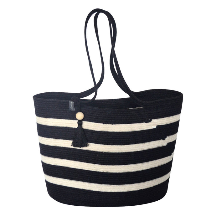 Shopper Bag Black With Ivory Stripes