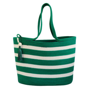 Shopper Bag Green with Ivory Stripes
